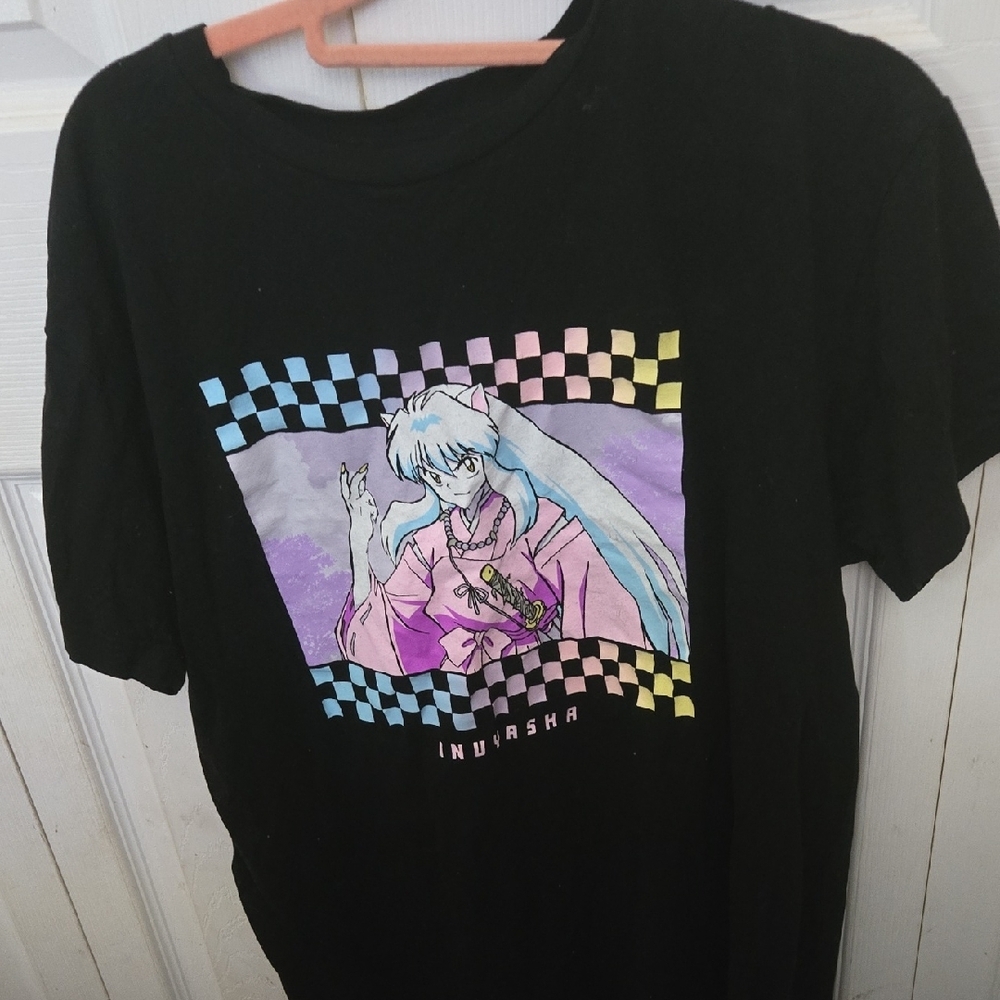 Blue and Black Anime Graphic Short Sleeve Tee